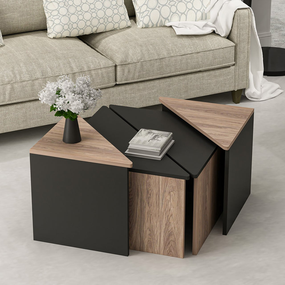 Salontafel - Set Frederikshavn 4-delig Eikenlook / Zwart [en.casa] - premiumXL
