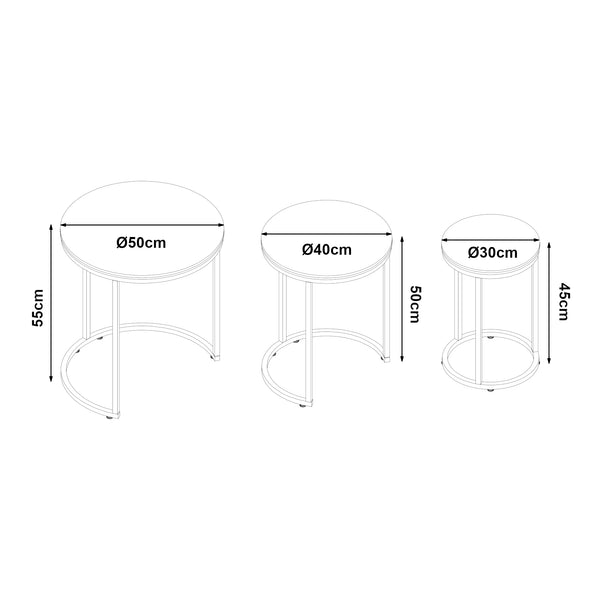 [en.casa] Bijzettafel Bornholm set van 3 rond - 2 varianten