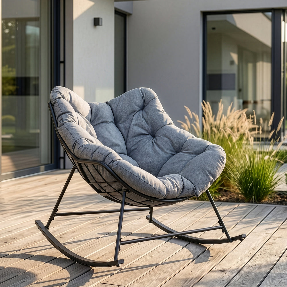 Schommelstoel Villeneuve 85x90x91 cm Zwart/Grijs [en.casa]