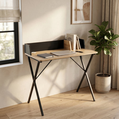 Bureau Kappespoo 84x80x50 cm Zwart/Eikenlook [en.casa]