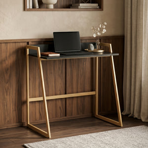 Bureau Kuomi 84x73x47 cm Beige/Donkergrijs [en.casa]
