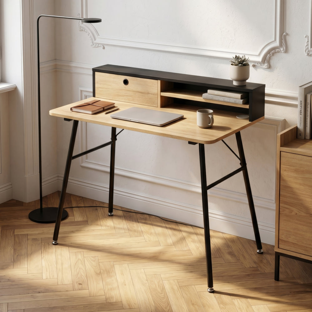 Bureau Var 93x90x50 cm Zwart/Eikenlook [en.casa]
