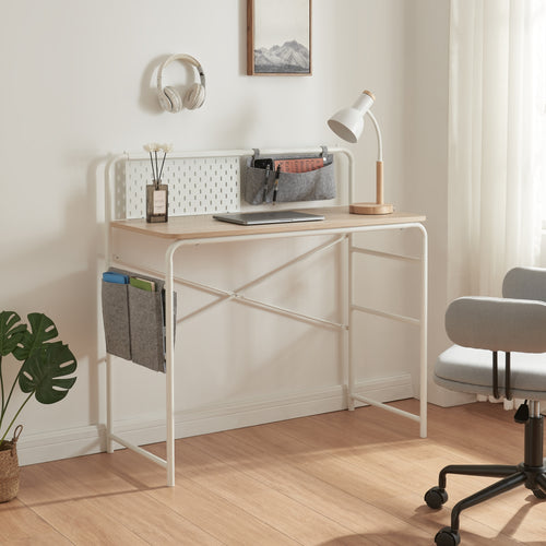 Schreibtisch Dyrøy 98x98x46cm Wit/Eik [en.casa] - premiumXL