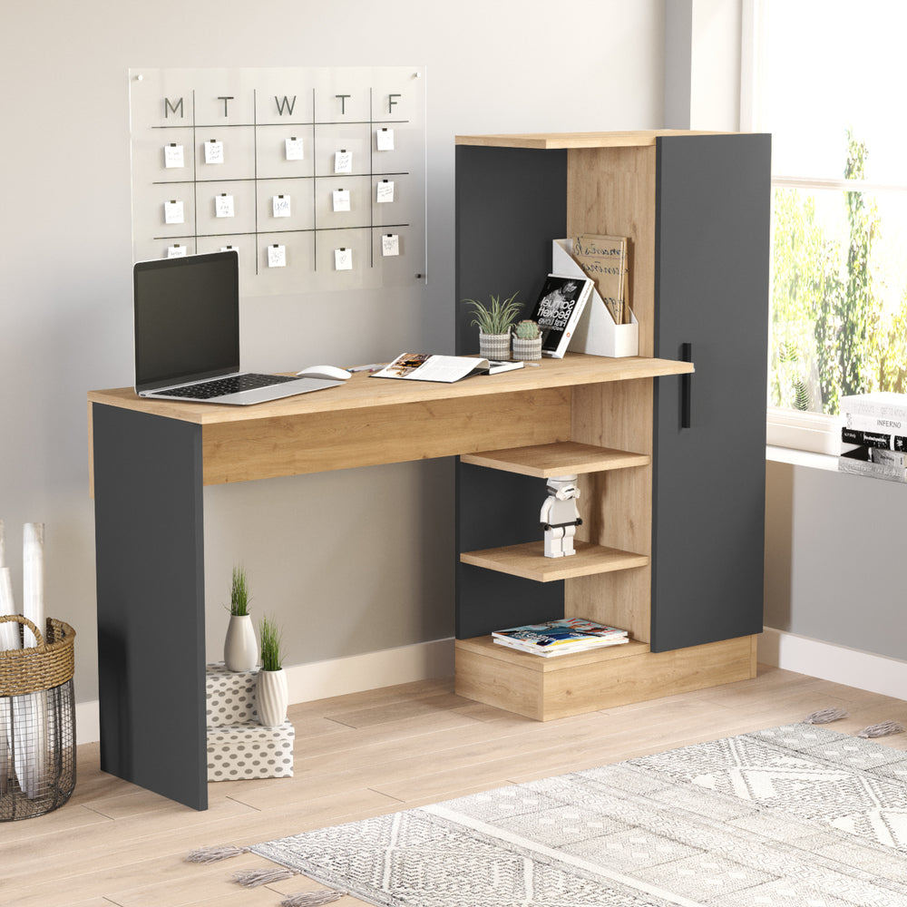 Bureau met kast Varhalo 120x153x40 cm eikenlook/antraciet [en.casa] - premiumXL