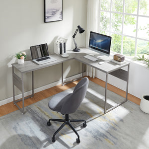 Schreibtisch Karlstang L - förmig 166x120x75 cm Hellgrau [en.casa] - premiumXL