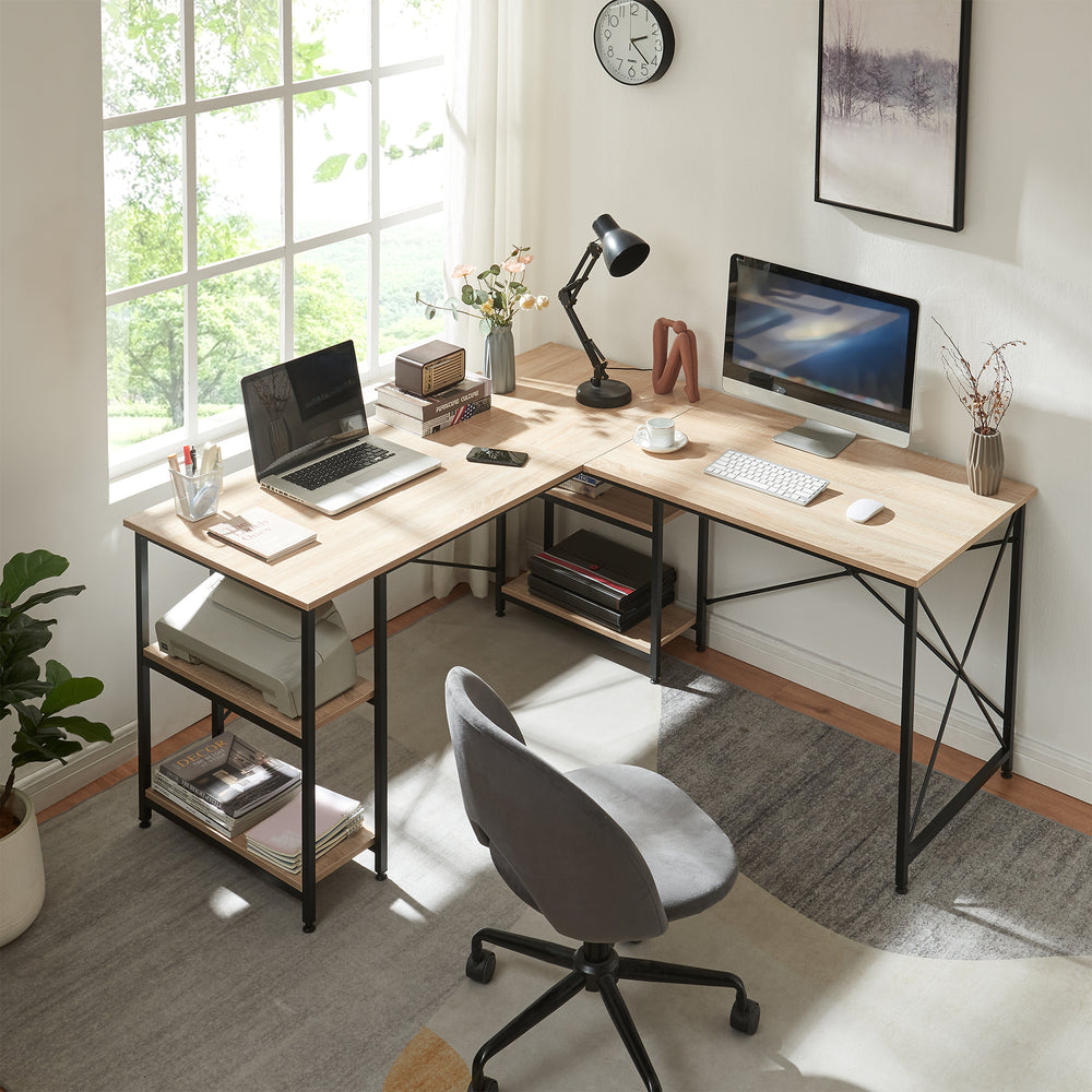 Schreibtisch Klirurud met 2 planken L-vormig 150x150x75 cm eikenlook [en.casa] - premiumXL