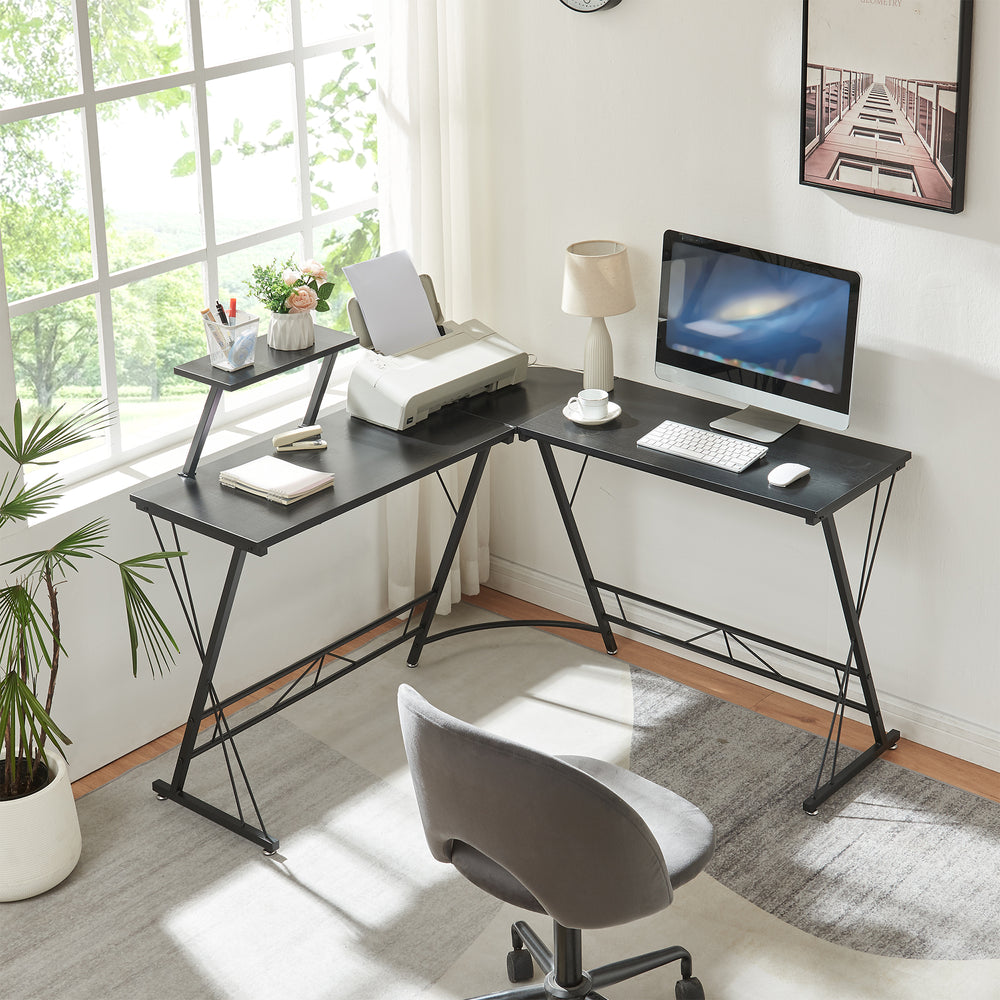 Schreibtisch Yremso L - vormig 122x122x98 cm Zwart [en.casa] - premiumXL