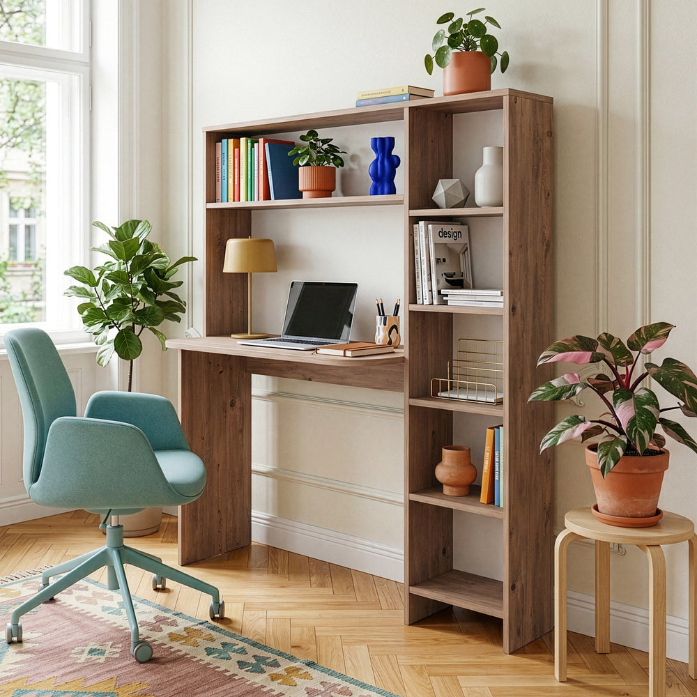 Bureau met plank Onega 143x114x40 cm houtkleur [en.casa]