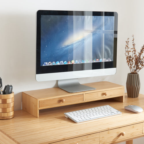 Monitorstandaard Hallstahammar 56x18x9,5 cm Bamboe [en.casa] - premiumXL