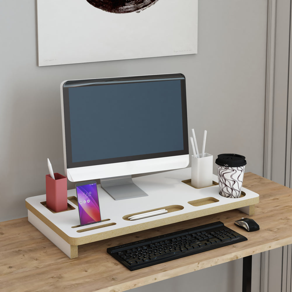 Monitorstandaard Tjele 54 x 30 x 7 cm Wit [en.casa] - premiumXL