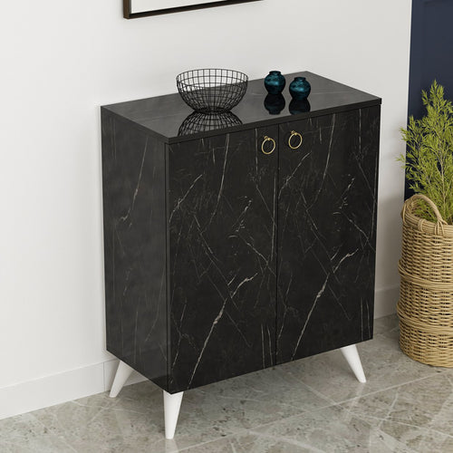 [en.casa] Schoenenkast Gjern 91x72x37 cm marmer zwart