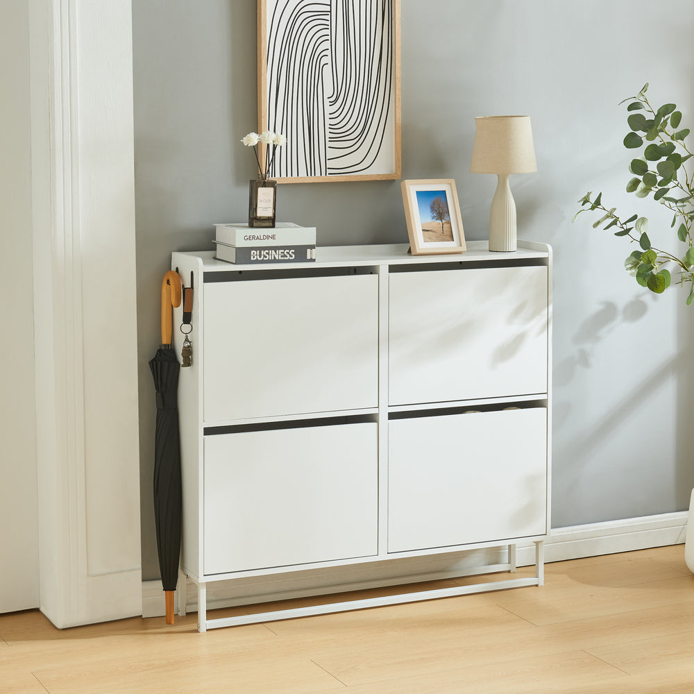 Schoenenkast Ylitornio met 4 vouwdeuren 91,5x100x19 cm wit [en.casa]