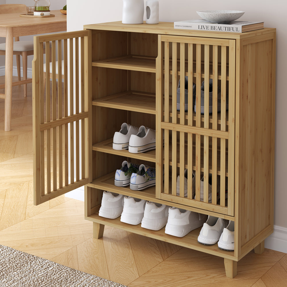 Schoenenkast Sirgerg bamboe 91x72x35 cm naturel [en.casa]