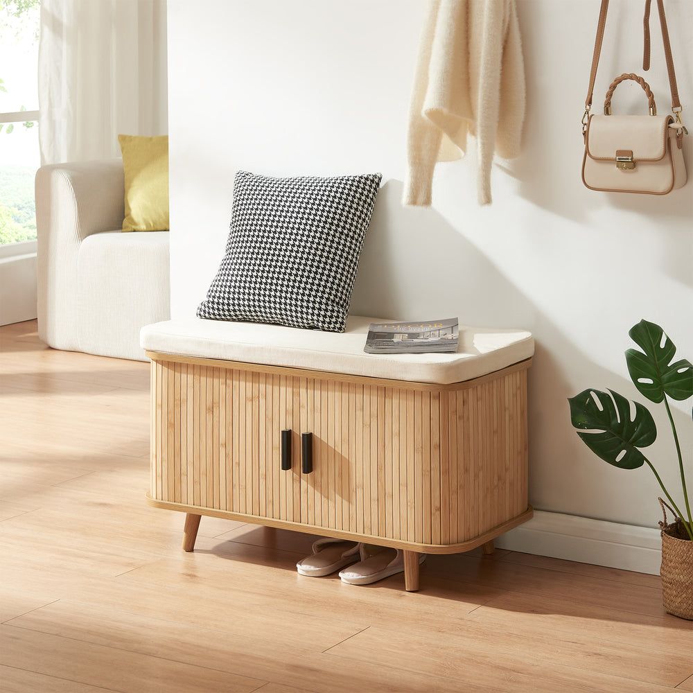 Schoenenkast Tvedestrand met zitkussen 50x80x40 cm naturel en beige [en.casa]
