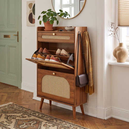 Schoenenrek Virievarnu 111x60x24 cm Notenhoutlook [en.casa]