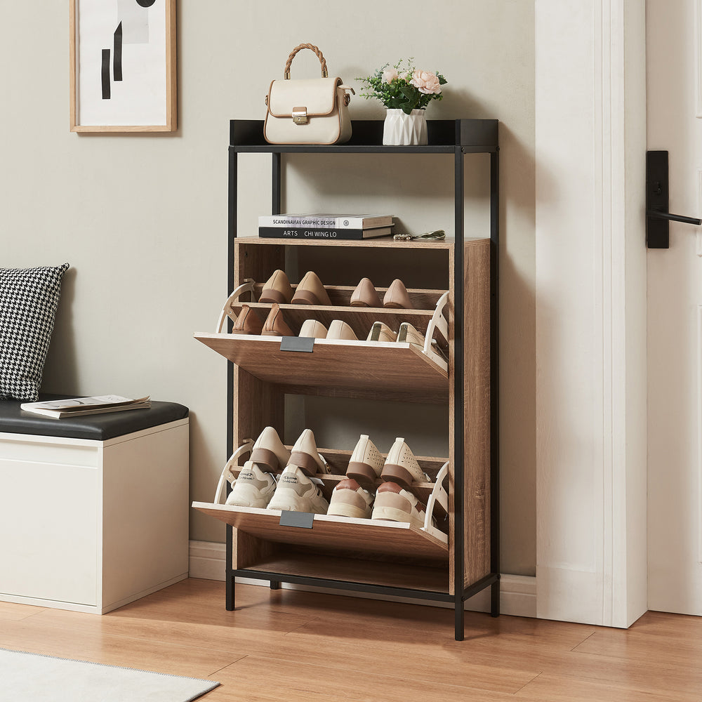 Schuhkipper Belana met 2 kleppen 116x60x24 cm Zwart/Eikenlook [en.casa] - premiumXL