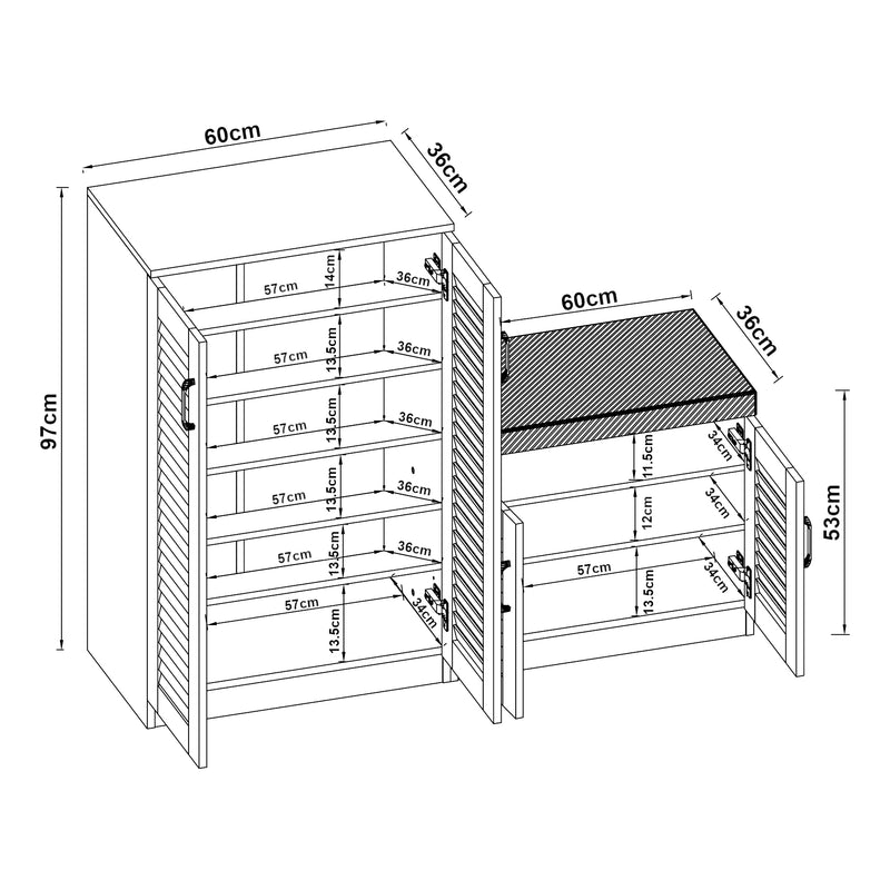 Maatschets Schoenenkast Løten 97x120x36 cm eikenkleurig [en.casa]