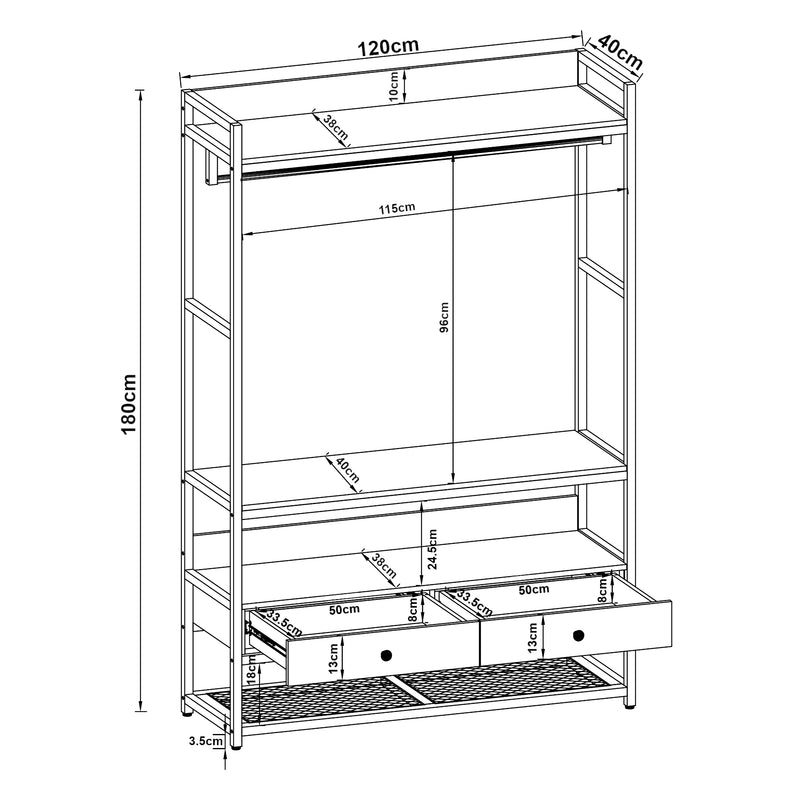 Maatschets Kledingrek Isen 180x120x40 cm [en.casa]