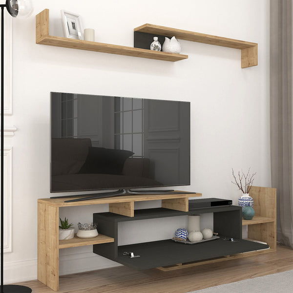 Tv-meubelset Liksefte met wandrek 154x28x42 cm [en.casa]