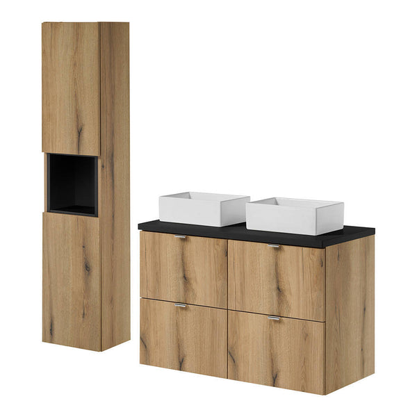 Wastafelonderkast Newport met 2 lades en wasbak eikenkleurig en wit [en.casa]