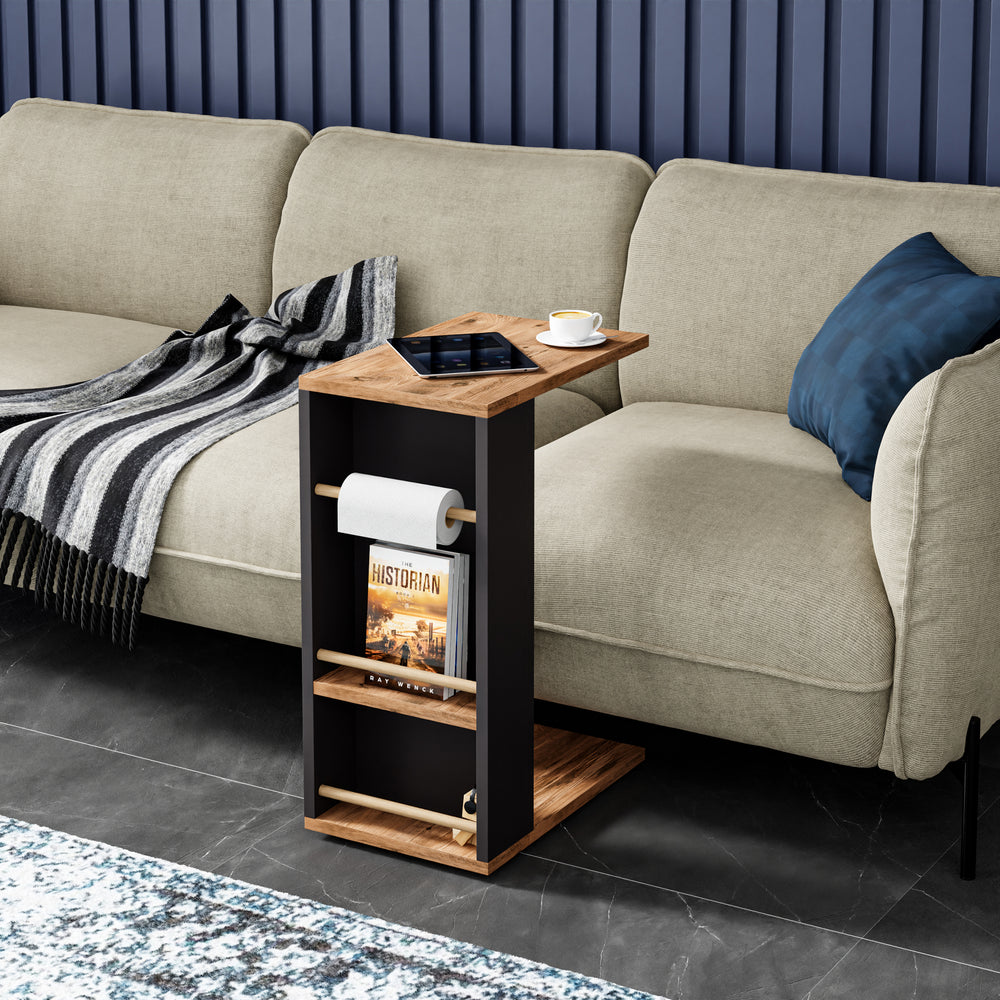 [en.casa] Bijzettafel Siikainen laptoptafel met horizontale spijlen en wielen 44x29x65 cm - 3 varianten