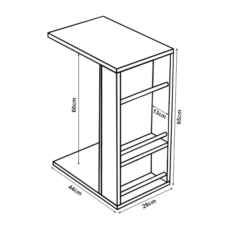 Maatschets [en.casa] Bijzettafel Siikainen laptoptafel met horizontale spijlen en wielen 44x29x65 cm - 3 varianten