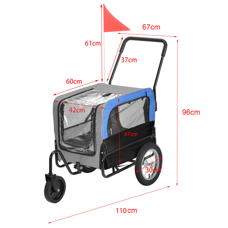 Maatschets Fietskar fietsaanhanger voor honden tot 20 kg en buggyfunctie - verschillende kleuren