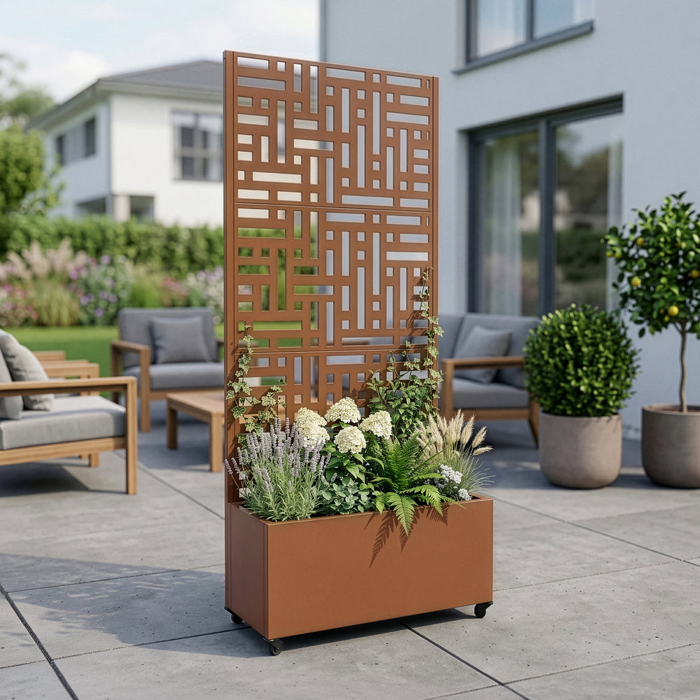 Tuinscherm Bernalda met plantenbak op wielen casa.pro
