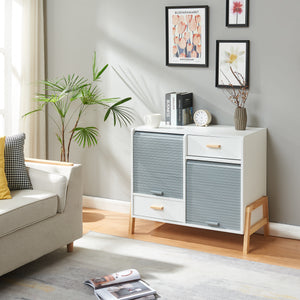 Dressoir Kvaefjord kast met jaloeziedeuren en lades wit grijs en naturel [en.casa]