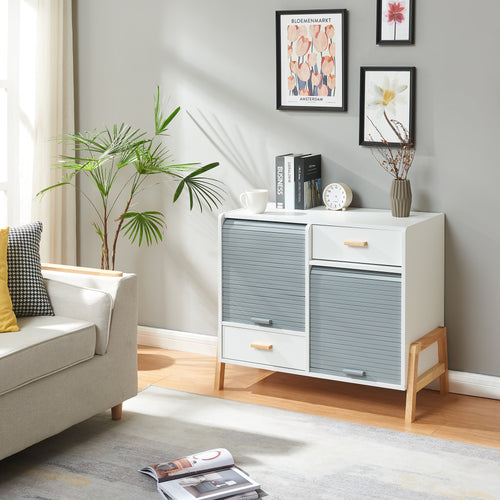 Dressoir Kvaefjord kast met jaloeziedeuren en lades wit grijs en naturel [en.casa]