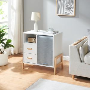 Dressoir Kvaefjord kast met jaloeziedeuren en lades wit grijs en naturel [en.casa]