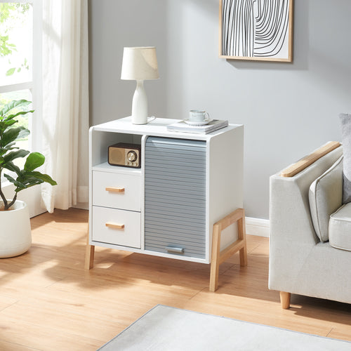 Dressoir Kvaefjord kast met jaloeziedeuren en lades wit grijs en naturel [en.casa]