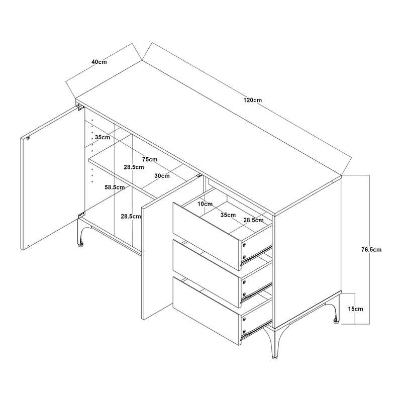 Maatschets Dressoir Kistiandi 120x40x76 cm [en.casa]