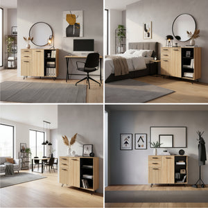 Dressoir Noppen eikenkleurig en zwart [en.casa]