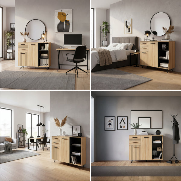 Dressoir Noppen eikenkleurig en zwart [en.casa]