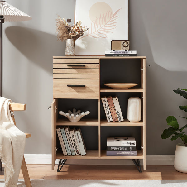 Dressoir Noppen eikenkleurig en zwart [en.casa]