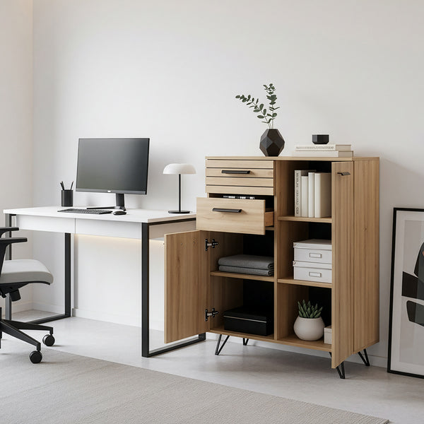 Dressoir Noppen eikenkleurig en zwart [en.casa]