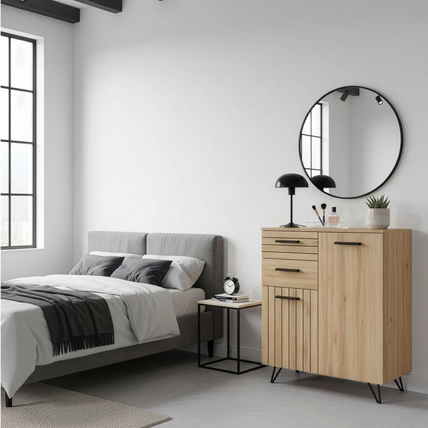 Dressoir Noppen eikenkleurig en zwart [en.casa]