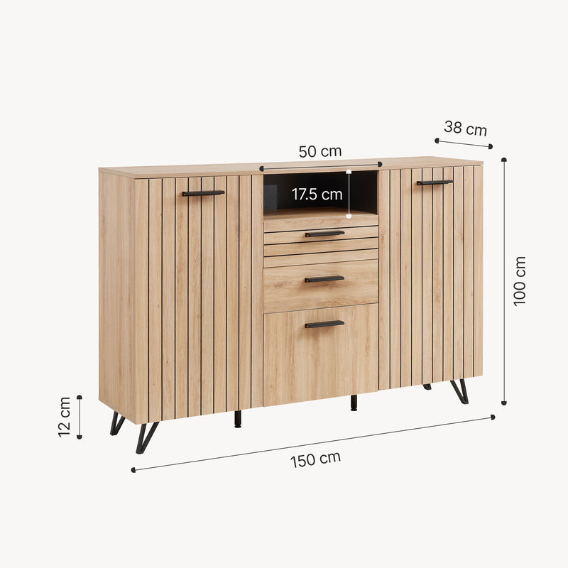 Maatschets Dressoir Noppen eikenkleurig en zwart [en.casa]