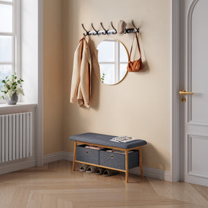 Zitbank Vad met 2 opbergdozen 90x30x45 cm Natuur/Grijs [en.casa]