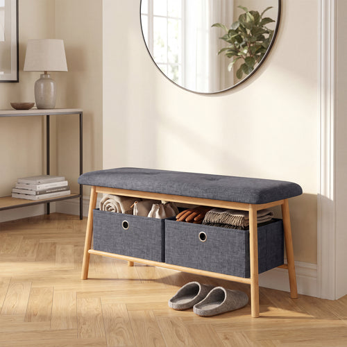 Zitbank Vad met 2 opbergdozen 90x30x45 cm Natuur/Grijs [en.casa]