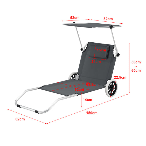 Ligbed Lazkano inklapbaar met luifel en wielen 150x62x14 cm - 2 kleuren