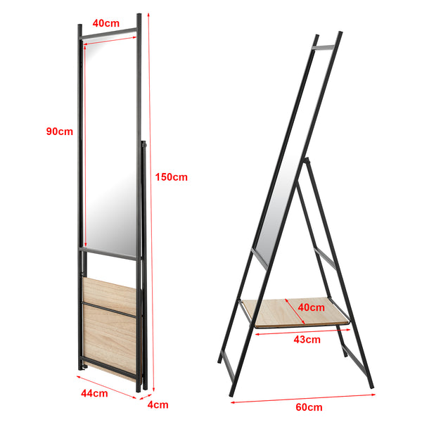 [en.casa] Spiegel vrijstaand Chamois 150x44x60 cm zwart en eikenkleurig - 2 varianten