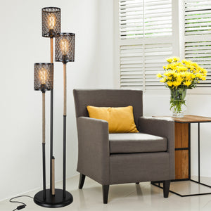 [lux.pro] Staande lamp vloerlamp Exeter 3xE27 zwart en jute