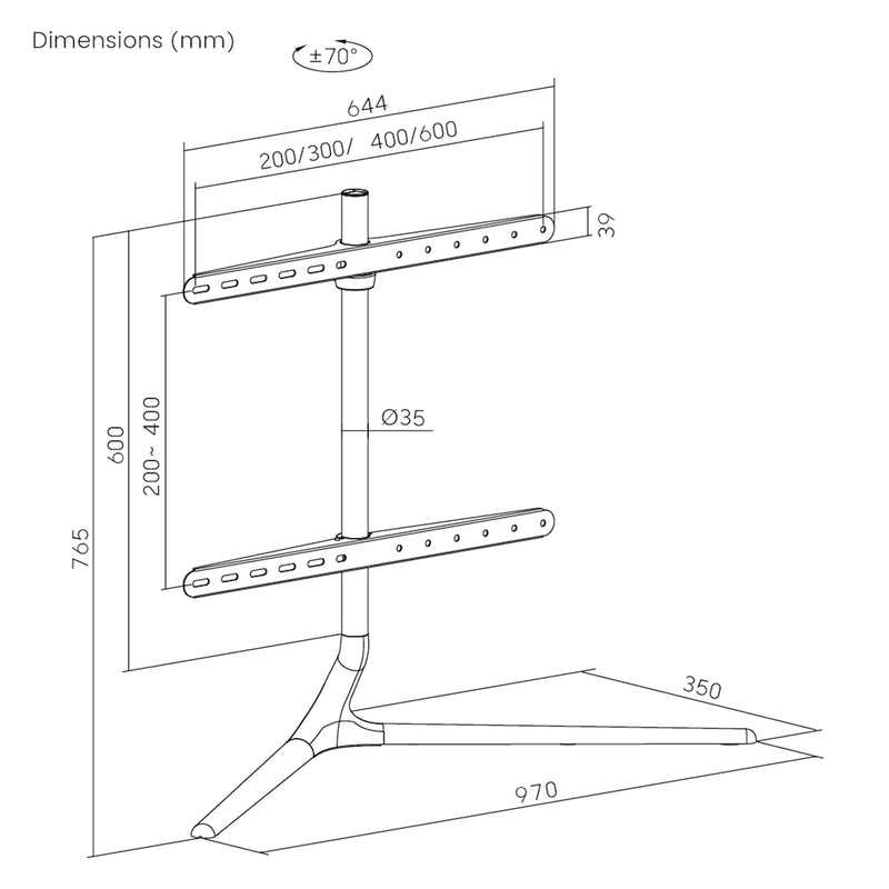 Maatschets TV standaard Ystad 76,5x97x35 cm zwart en houtkleurig 65-70 inch pro.tec