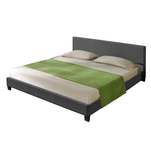 Houten tweepersoonsbed stof donkergrijs met of zonder LED-verlichting en matras - 8 varianten
