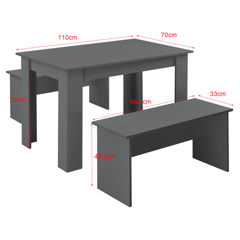 Maatschets Eethoek set tafel 110x70x73 en banken 86,5x33x43,5 cm - 4 kleuren
