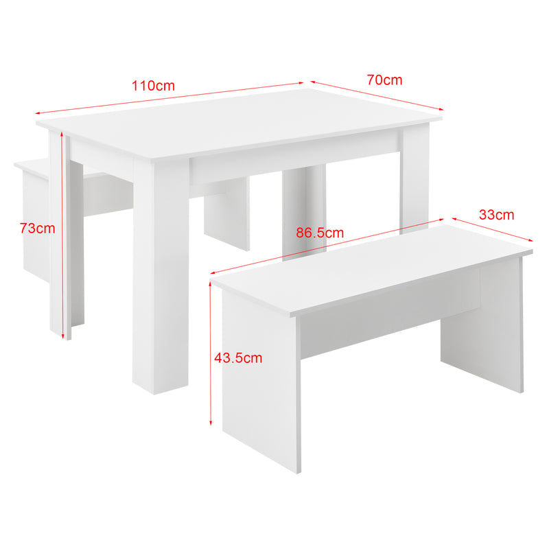 Maatschets Eethoek set tafel 110x70x73 en banken 86,5x33x43,5 cm - 4 kleuren
