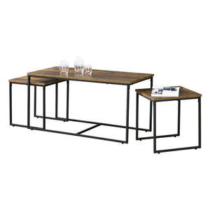 [en.casa] Salontafel Haparanda set van 3 zwart en houtkleurig