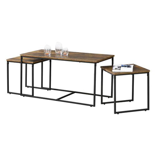 [en.casa] Salontafel Haparanda set van 3 zwart en houtkleurig